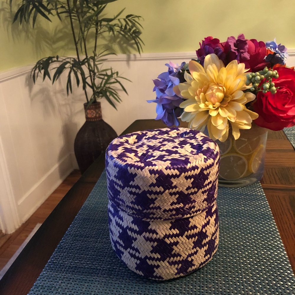 2 for $15 - Handcrafted Gallito palm leaf basket - purple from Oaxaca, Mexico.